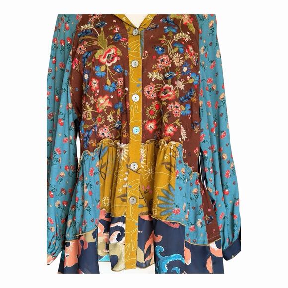 John Mark Mixed Media Floral Peasant Blouse XL Patchwork Boho Tunic NWT Eclectic - Picture 5 of 16